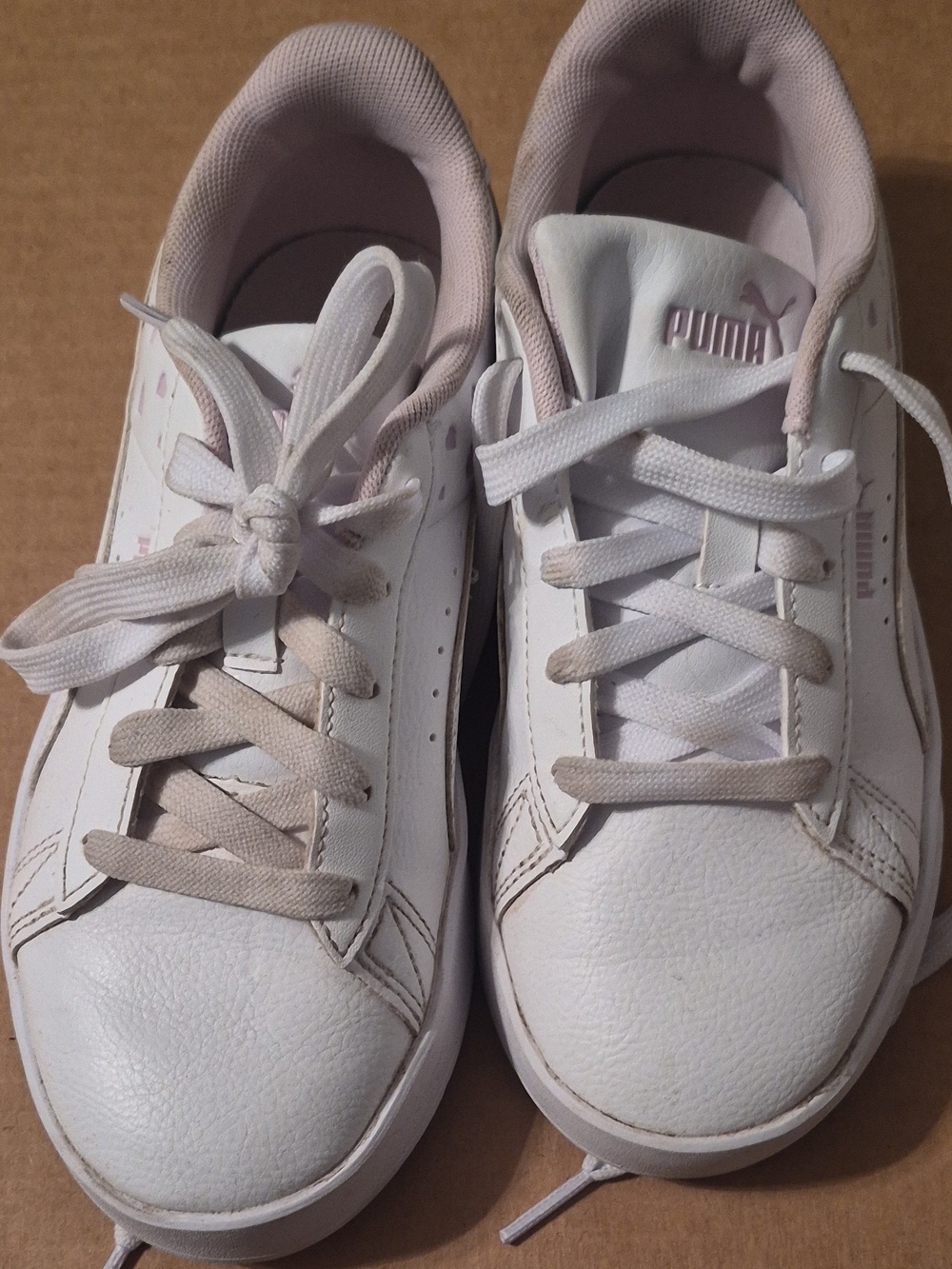 Puma Kids White Sneakers with Light Pink Accents